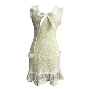 Vintage Zone Blue Paris Boucle Tweed Knit Dress Pale  Green Old Money Coquette S